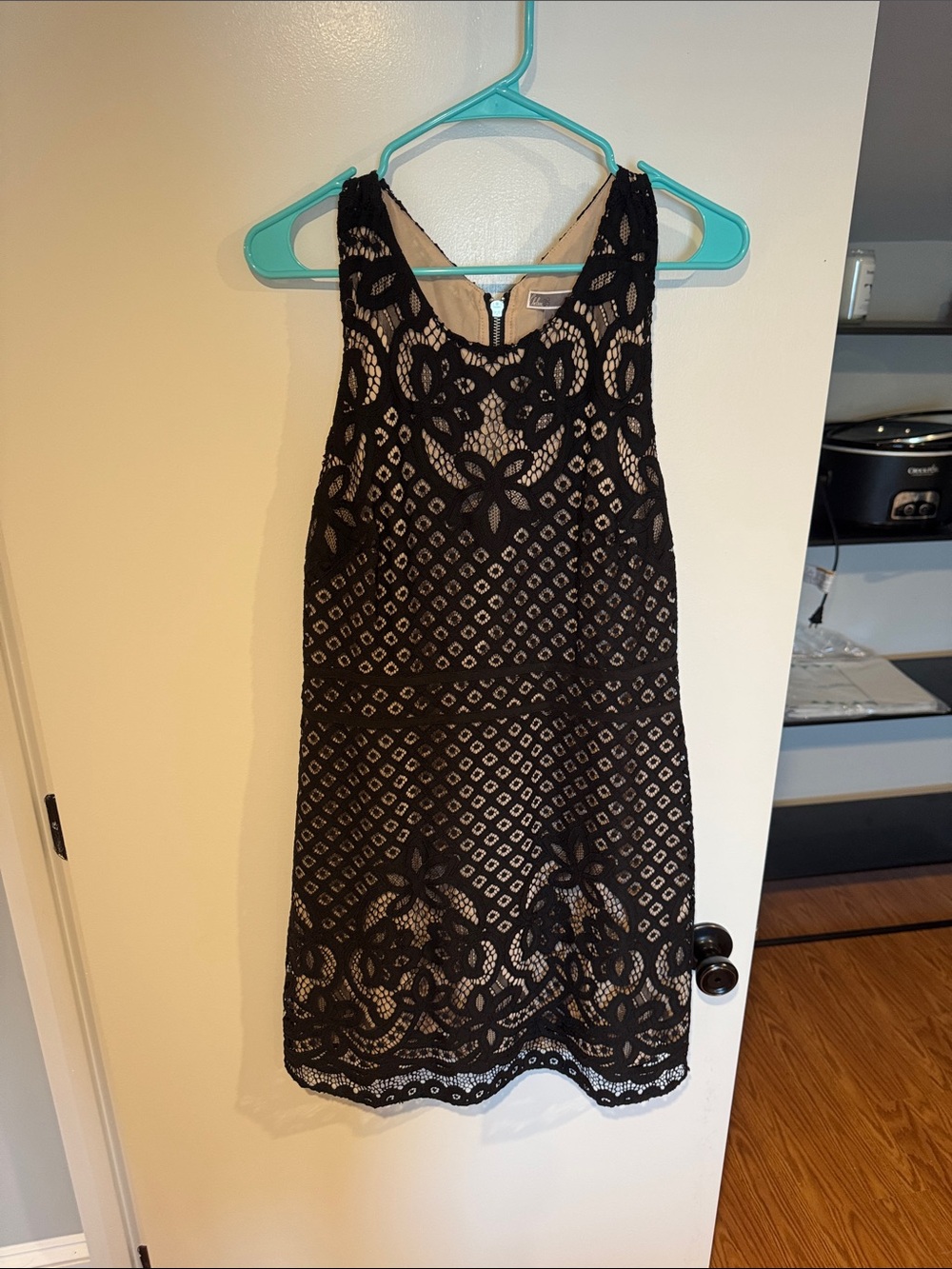 Chelsea & Violet Black Lace Dress with Nude Lining